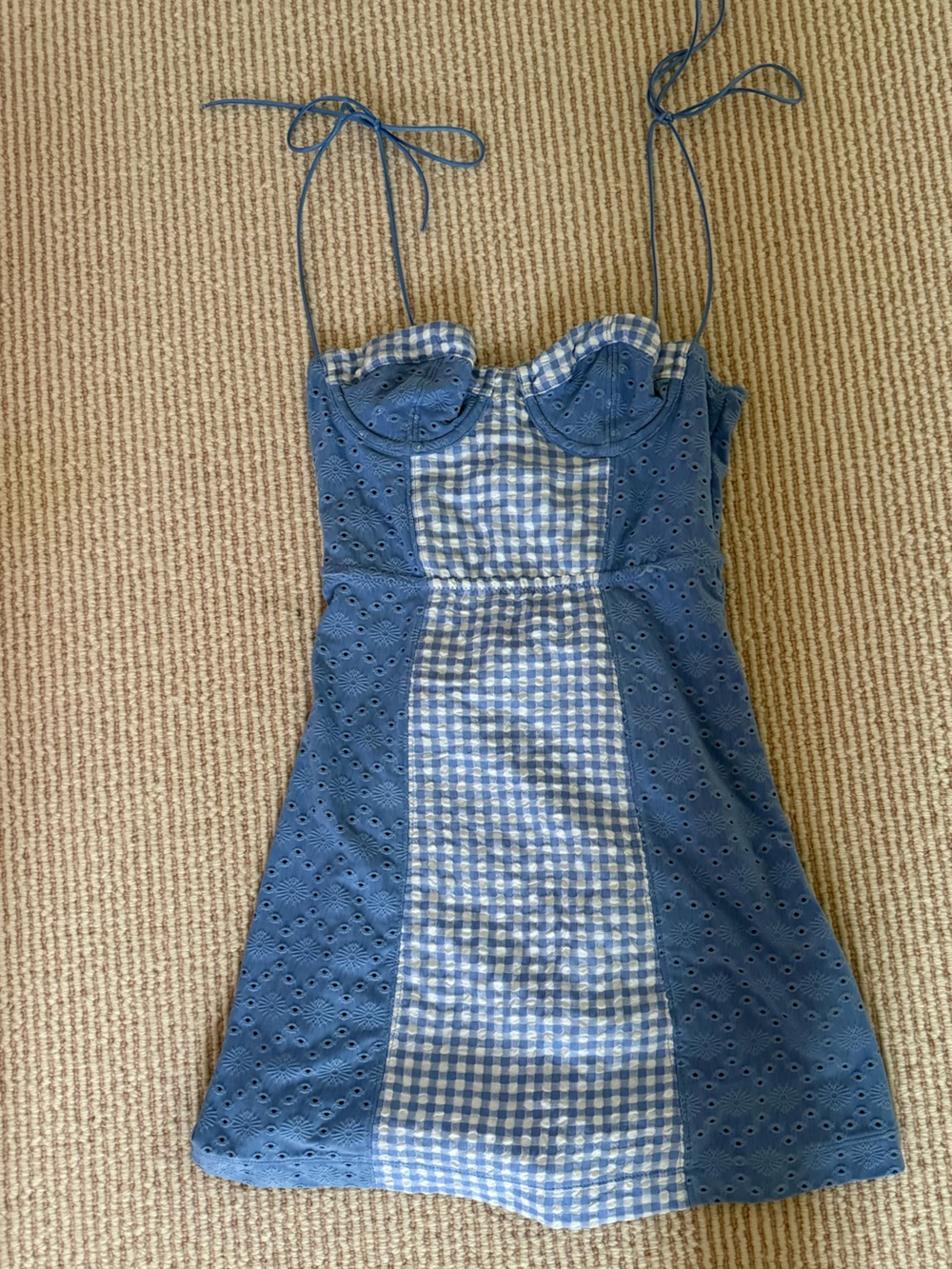 Urban Outfitters Blue Eyelet & Gingham Mini Dress